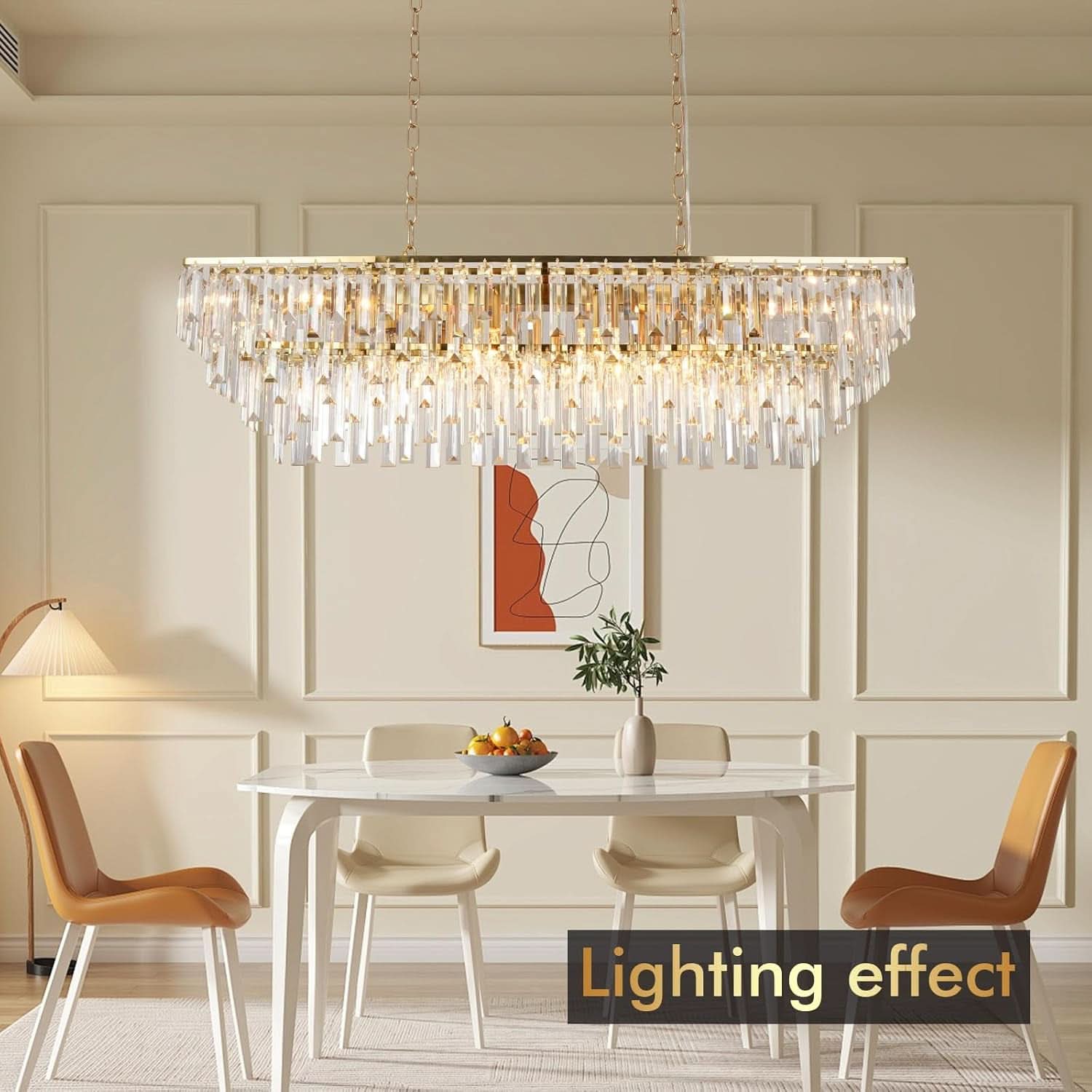 39 Inch Gold Crystal Prisms Chandelier Pendant Light
