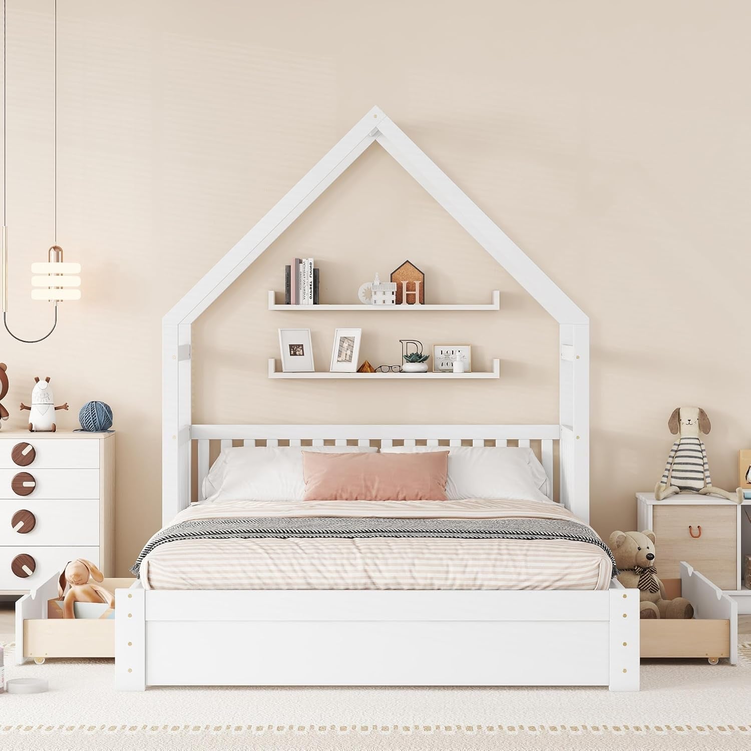 Queen Size House Bed Frame With Under Bed Storage Drawers