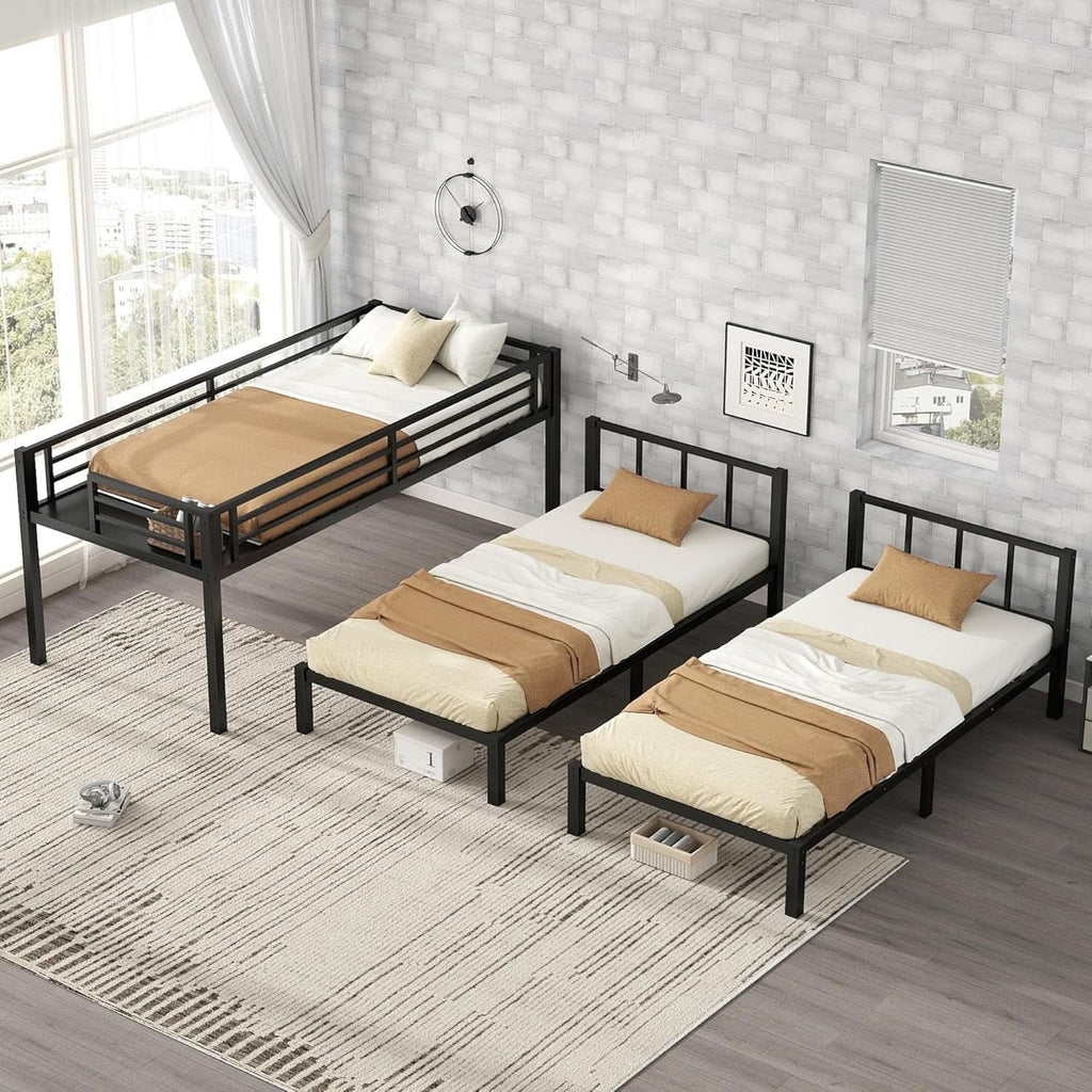 Triple Bunk Bed For Kids Metal Twin Over Twin Black