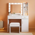 White Vanity Desk With Illuminated Cosmetics Storage
