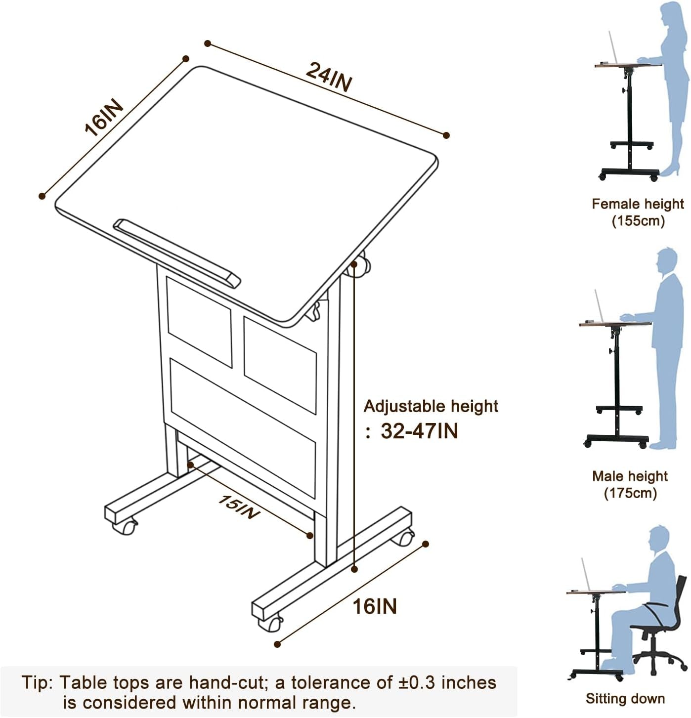 Height Adjustable Standing Desk 16x24 Inches Brown
