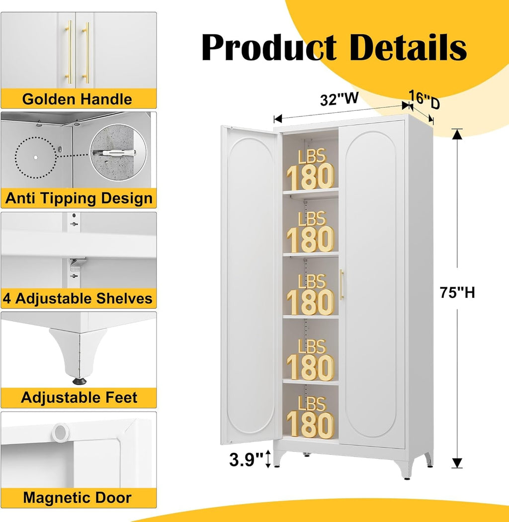 Seventy Five Inch White Industrial Grade Pantry Cabinet Storage
