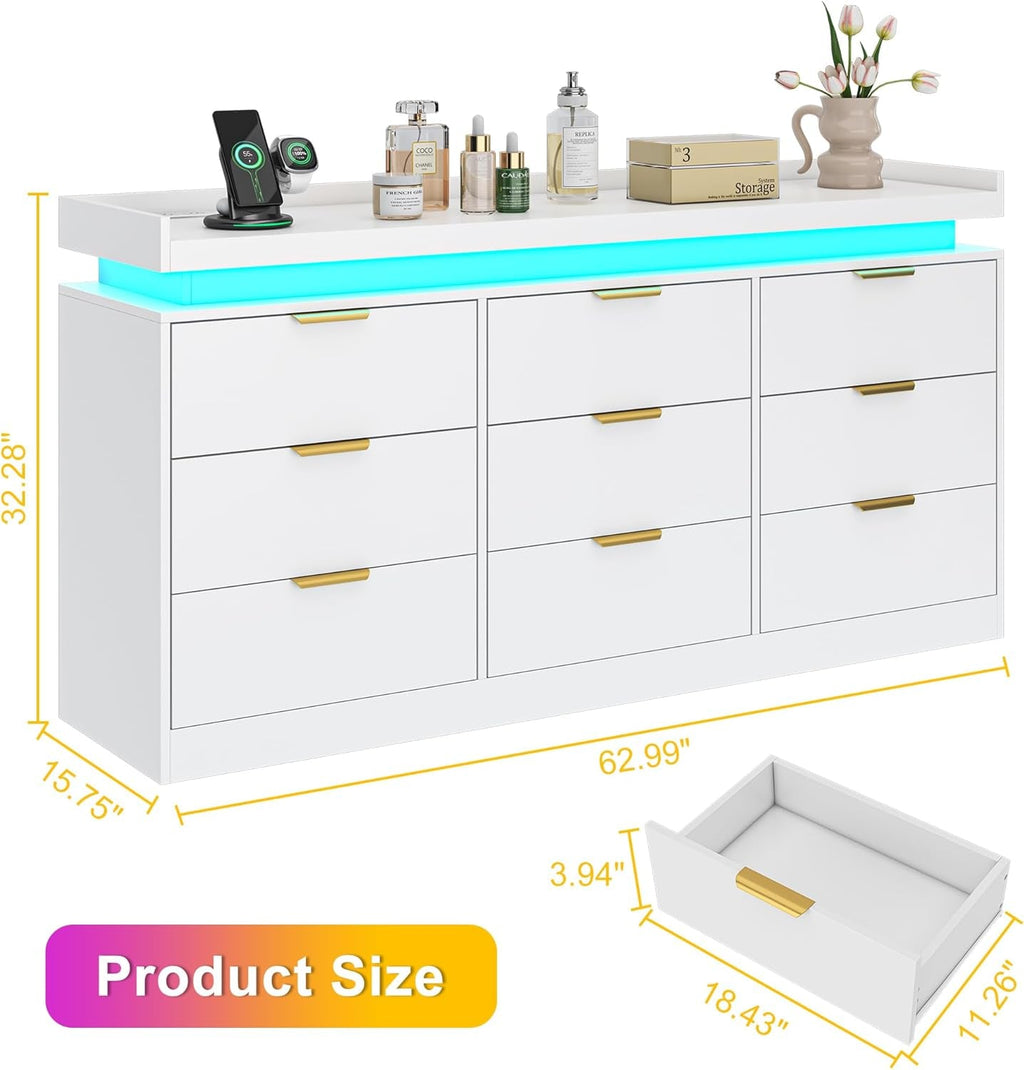 White Dresser With Integrated LED Lighting Charging