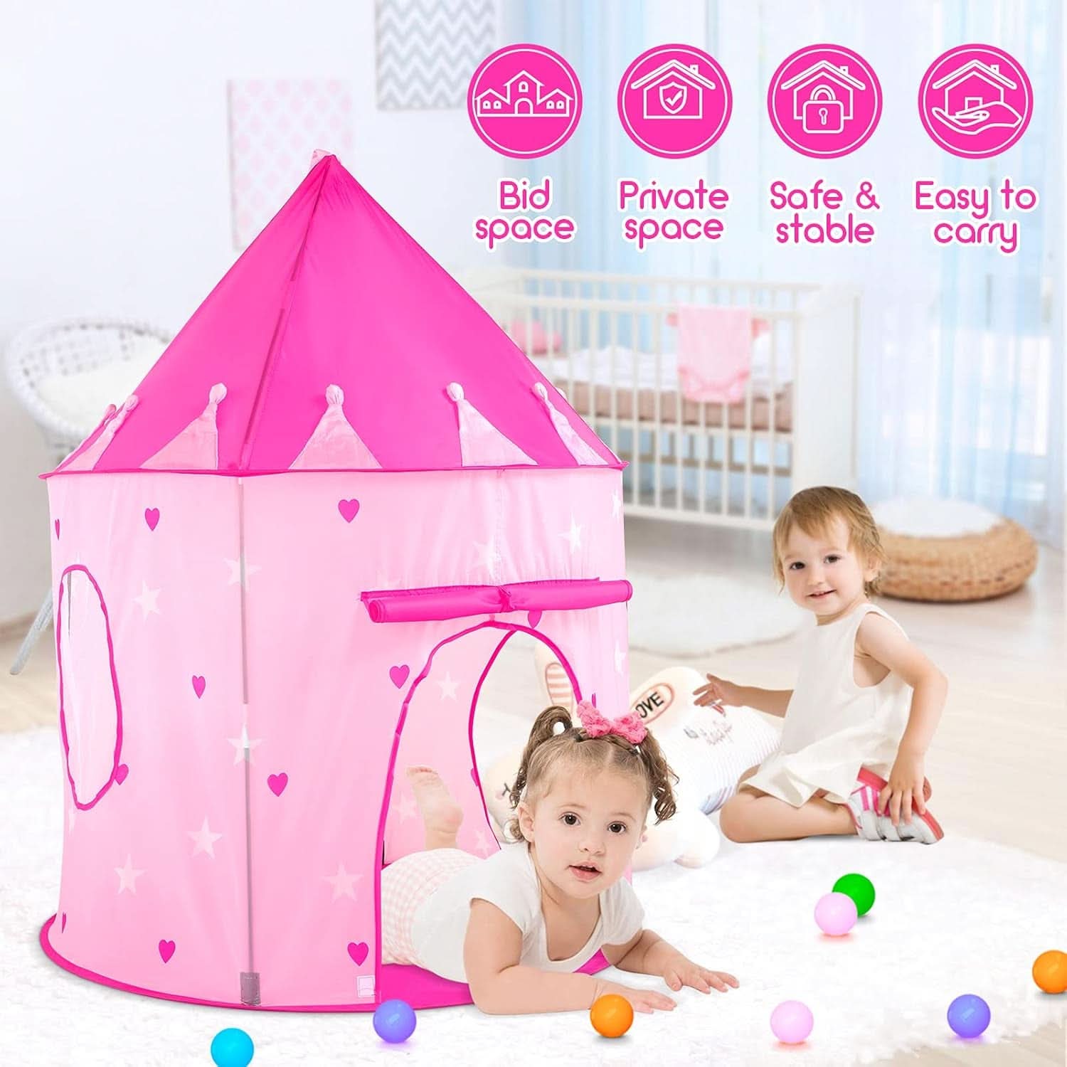 Pink 3in1 Kids Play Tent Set With Ball Pit And Tunnel