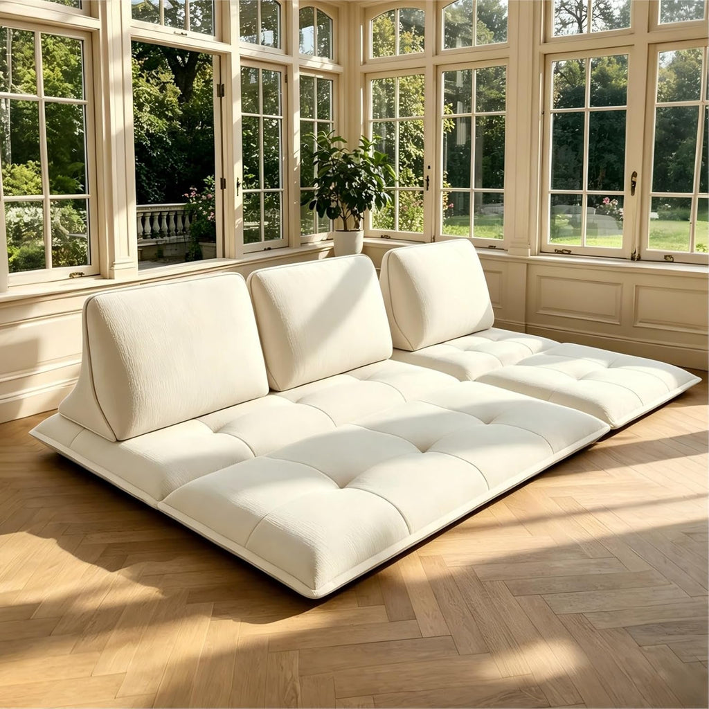 Beige Microfiber Sectional Sofa Daybed With Ottoman