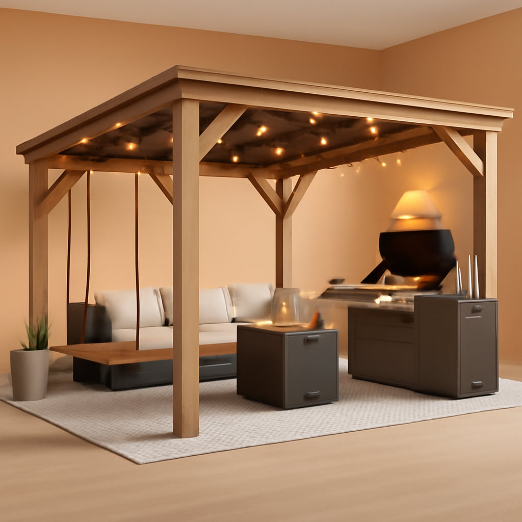10x12 Cedar Gazebo Gray Weatherproof Sloped Roofing