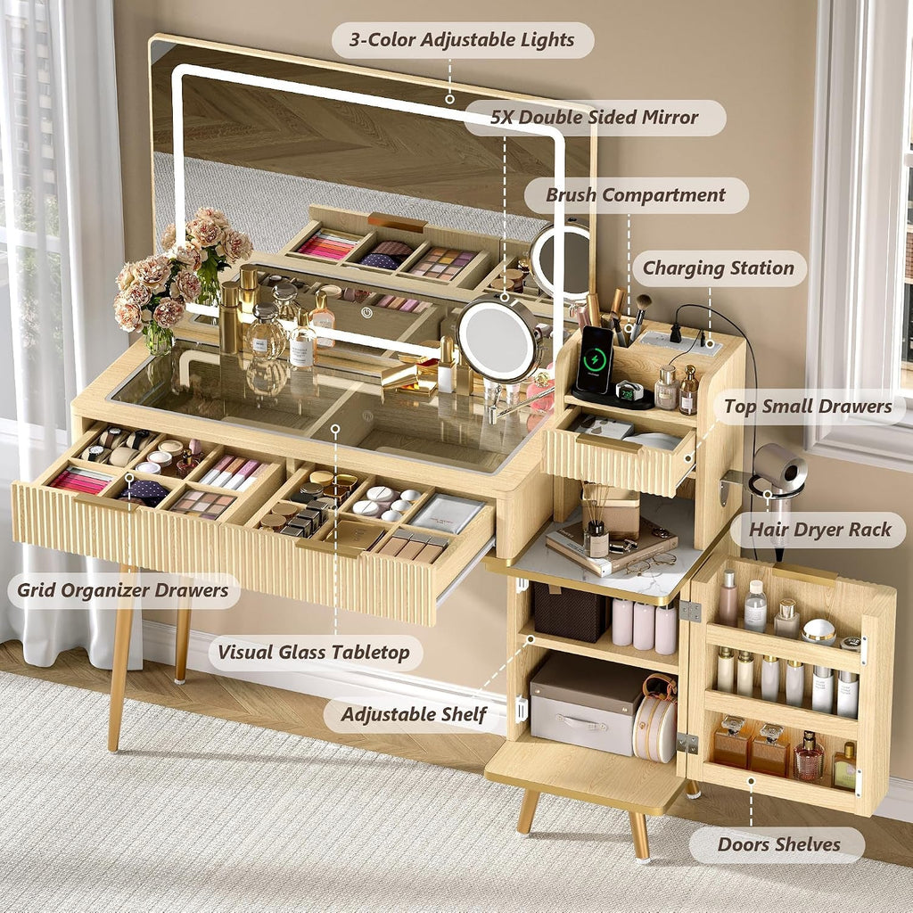 Forty Seven Inch Vanity Desk With 5X Magnifying Mirror