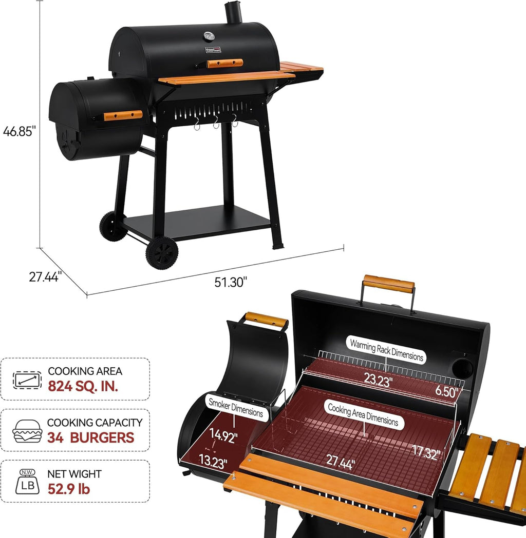 Barrel Charcoal Grill Outdoor Offset Smoker 824 SquareIn