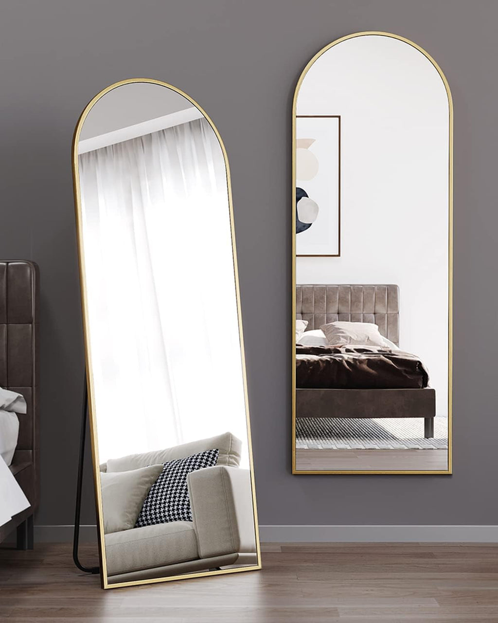 Gold Floor Mirror With Luxurious Arched Freestanding