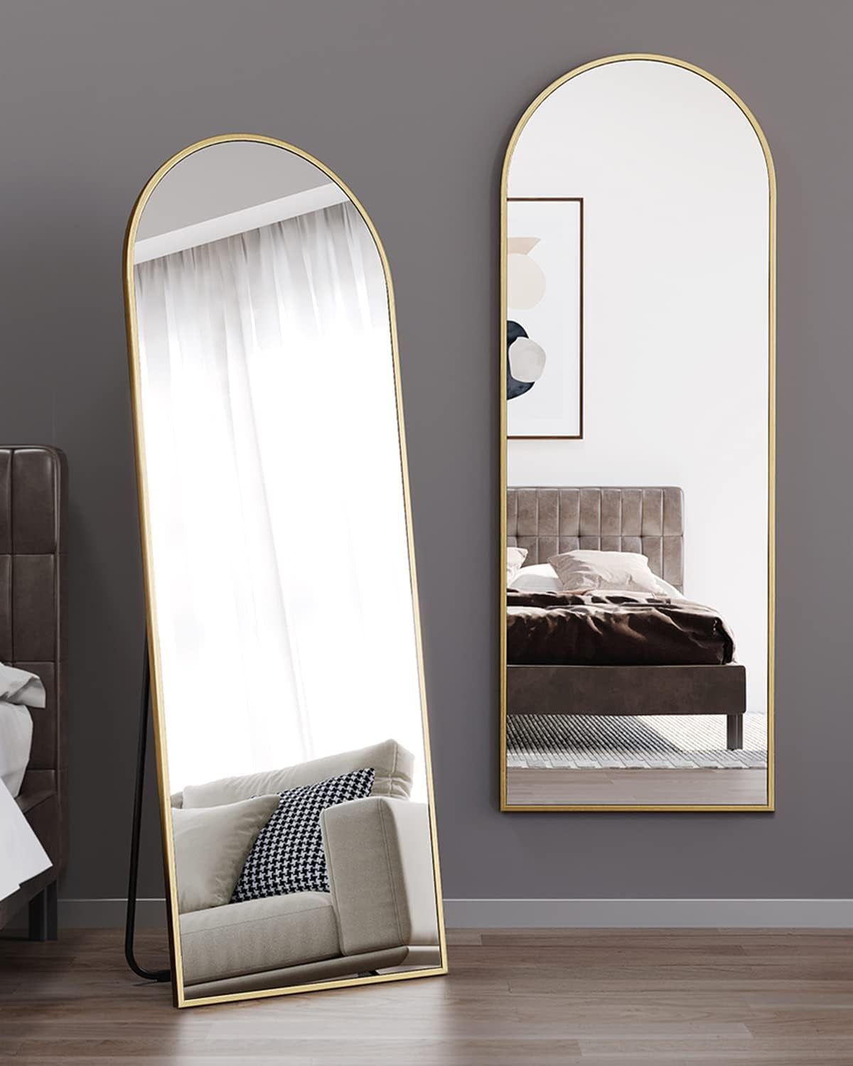 Gold Floor Mirror With Luxurious Arched Freestanding