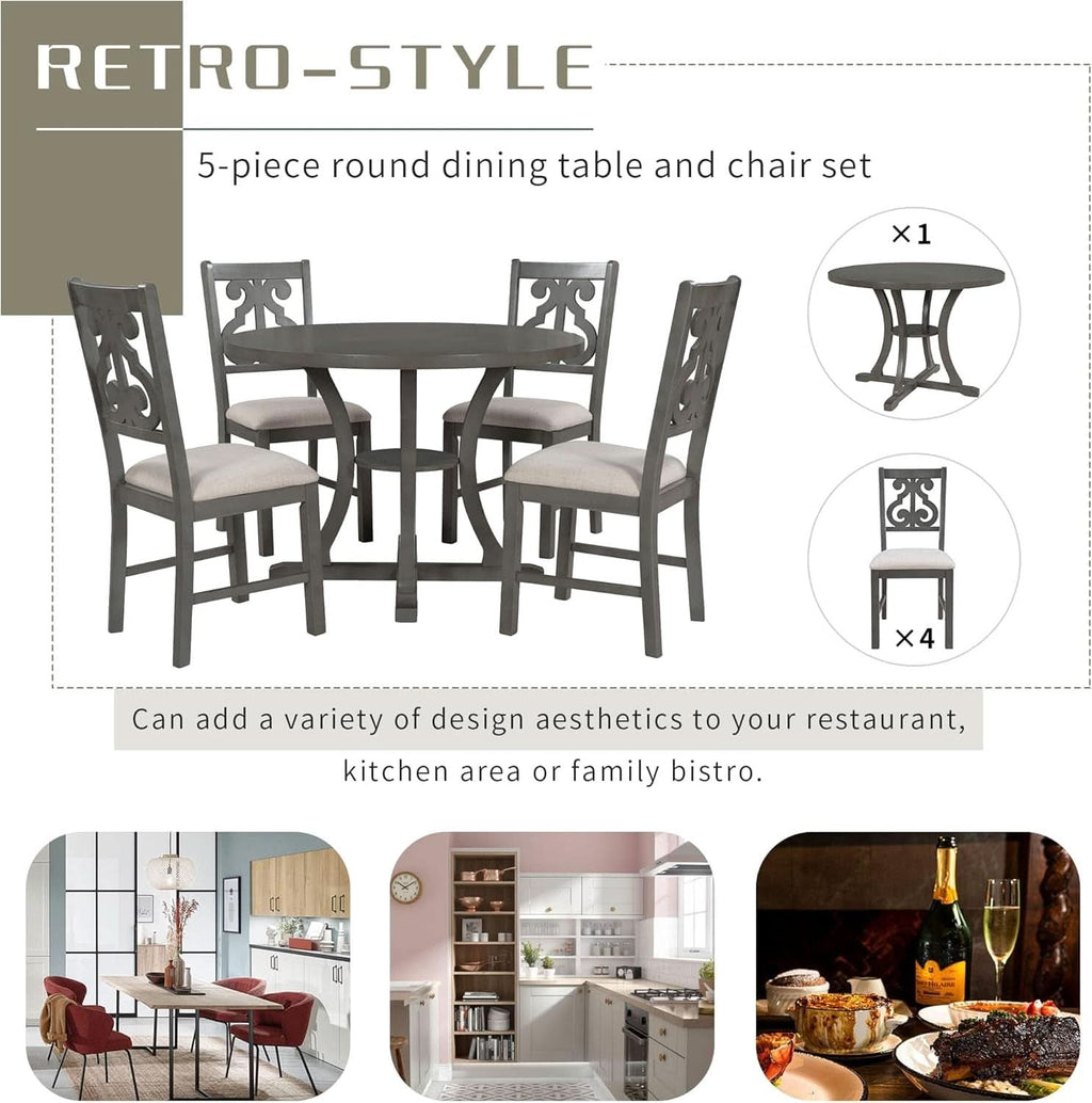 Gray Round Shaped Retro Antiqued Dining Table Curved Legs