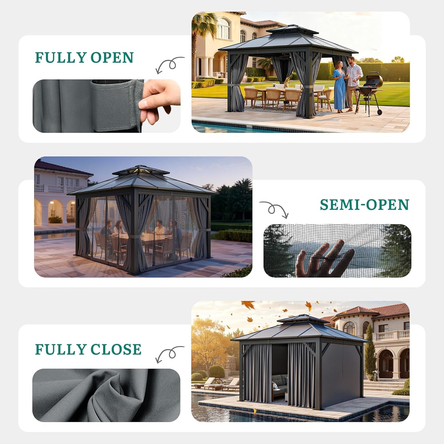 10X10FT Polycarbonate Gazebo With Rainproof Canopy
