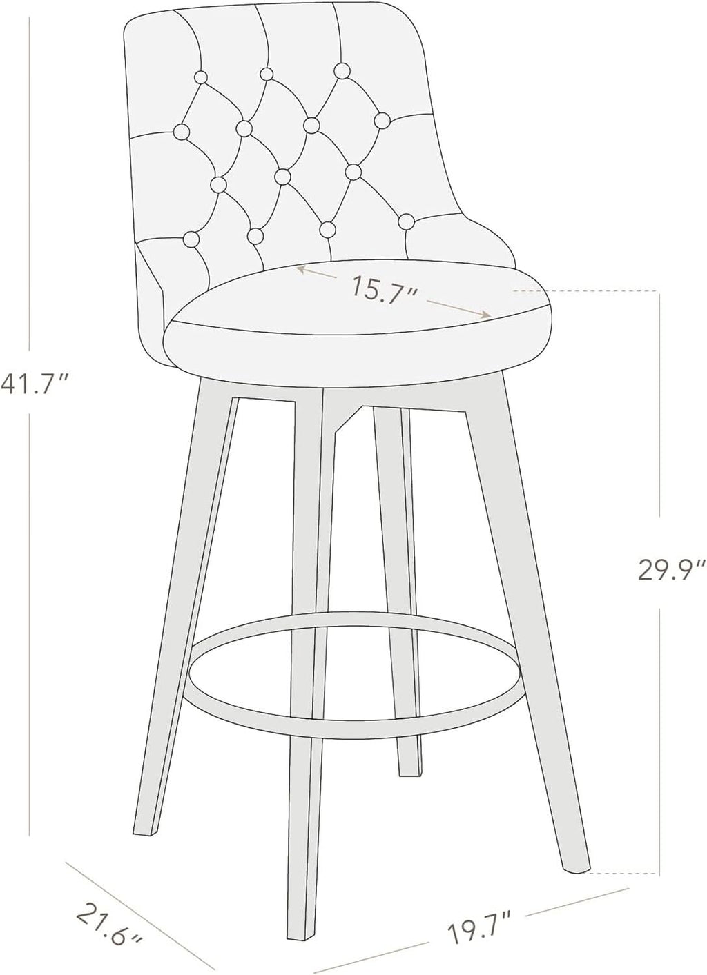 Bar Stool 30 Inch Stone Grey Upholstered 360 Degree Swivel