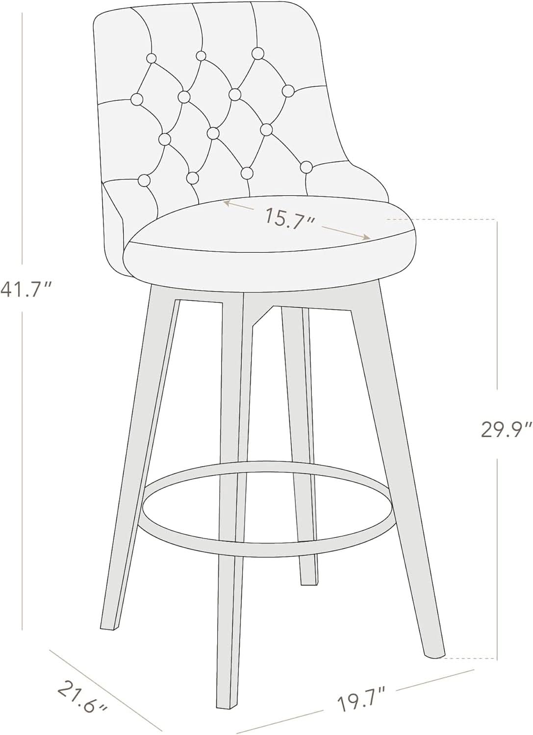 Bar Stool 30 Inch Stone Grey Upholstered 360 Degree Swivel