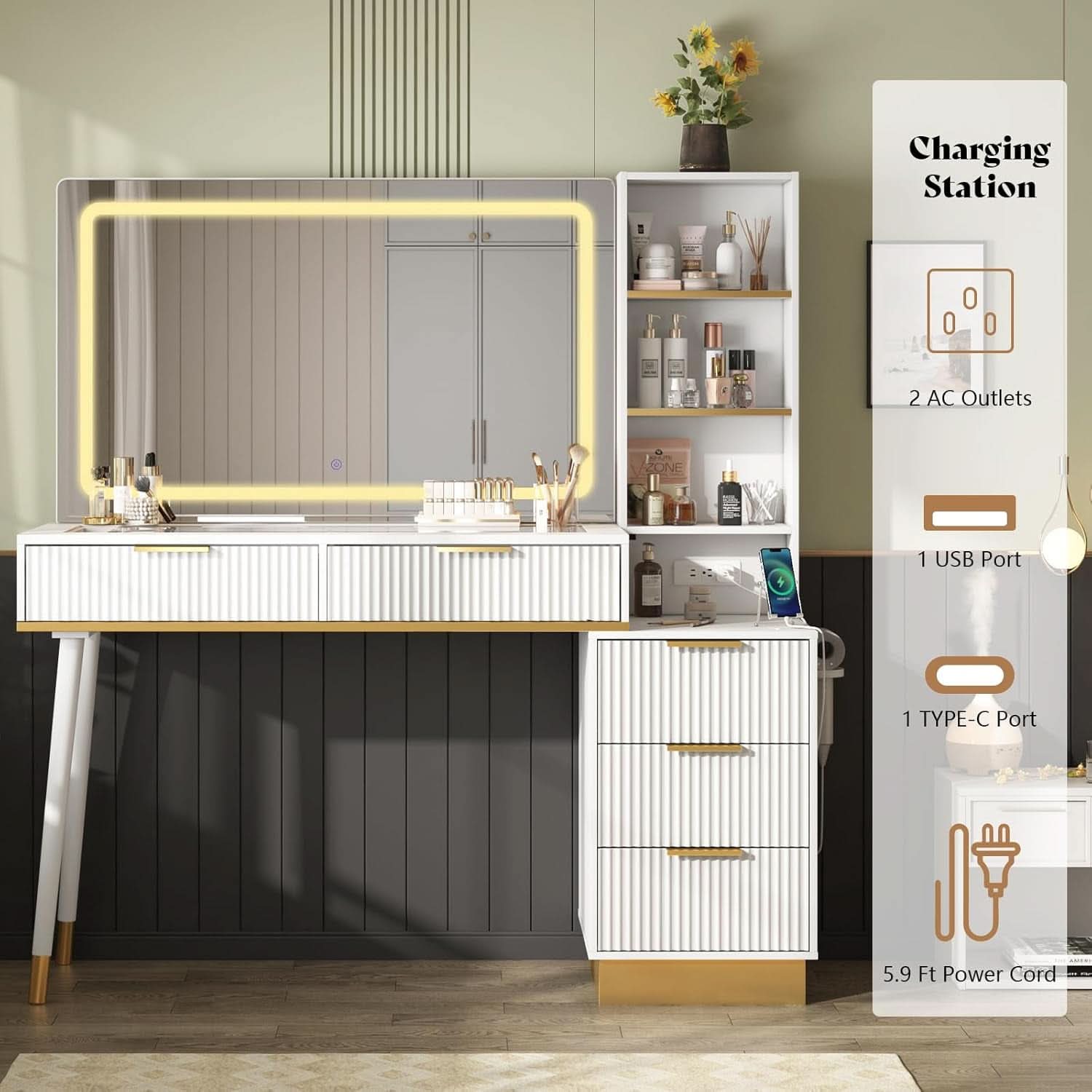 48 Inch Vanity Desk Luminescent Illuminated Mirror