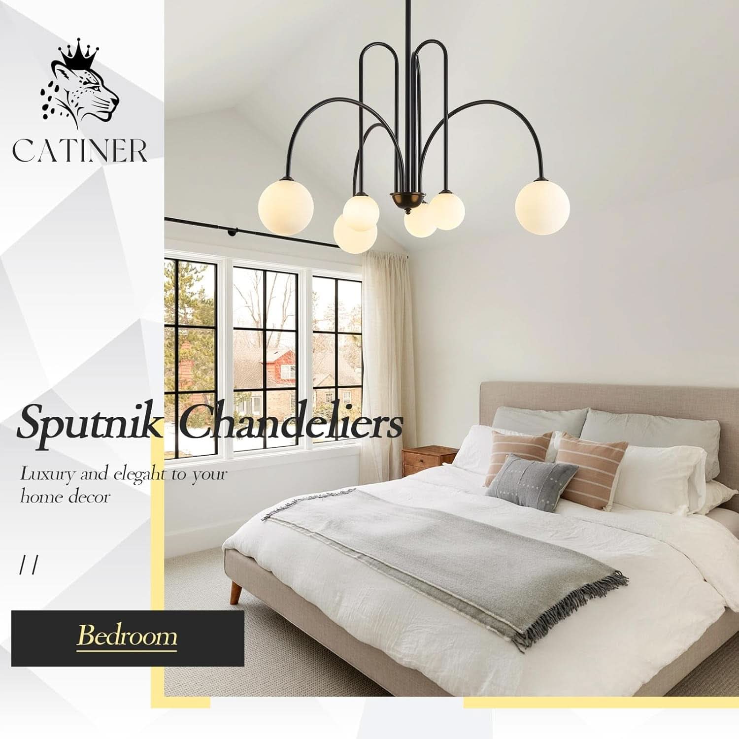 Contemporary Black Six Light Sputnik Ceiling Chandelier