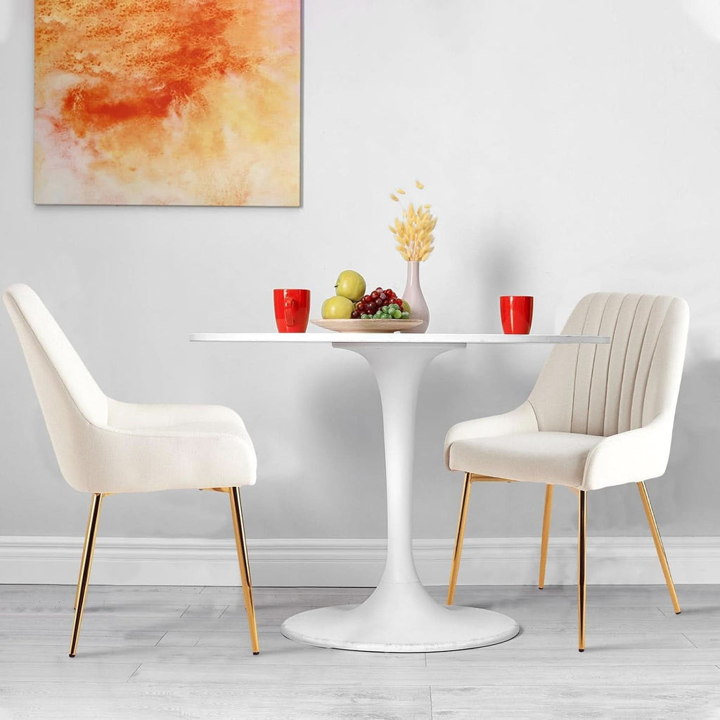 White Velvet Upholstered Dining Chairs Metallic Legs
