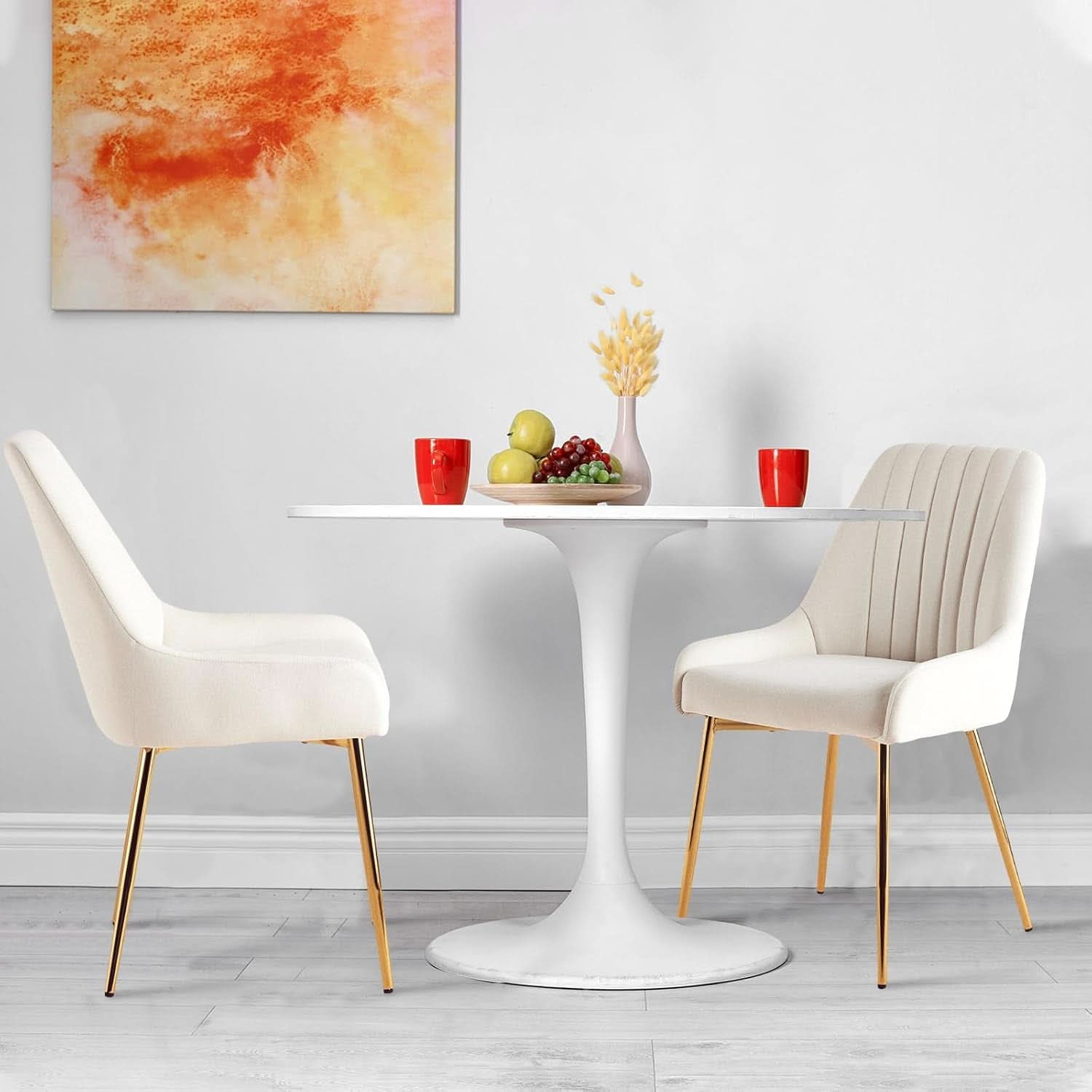 White Velvet Upholstered Dining Chairs Metallic Legs