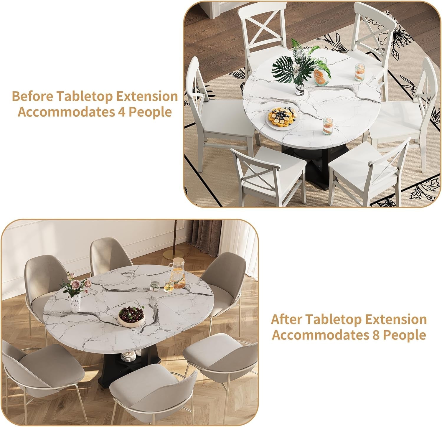 Extendable Dining Table 43 To 59 White Faux Marble Oval