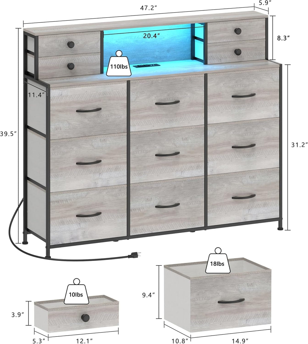 Charcoal Long Dresser With Integrated Power Outlets