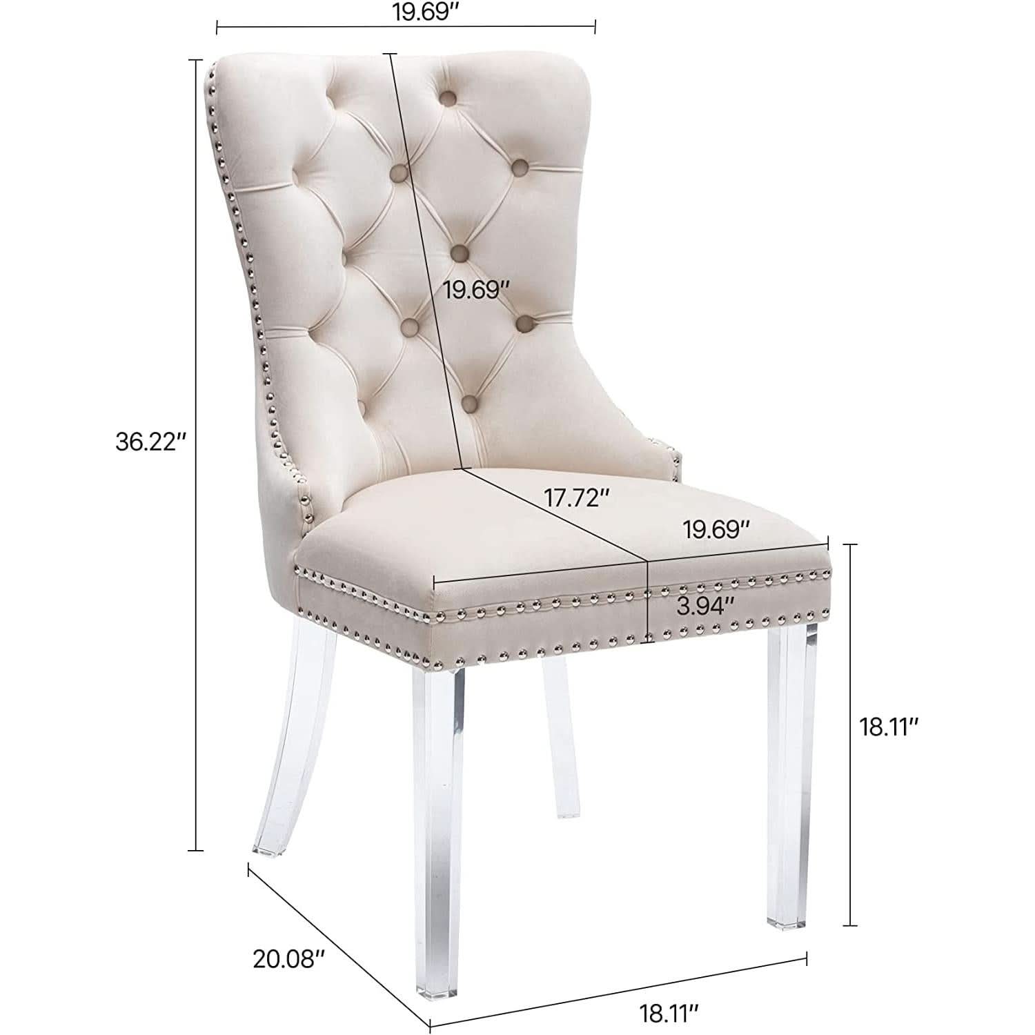 Velvet Tufted Dining Chairs Set of 4 with Acrylic Legs