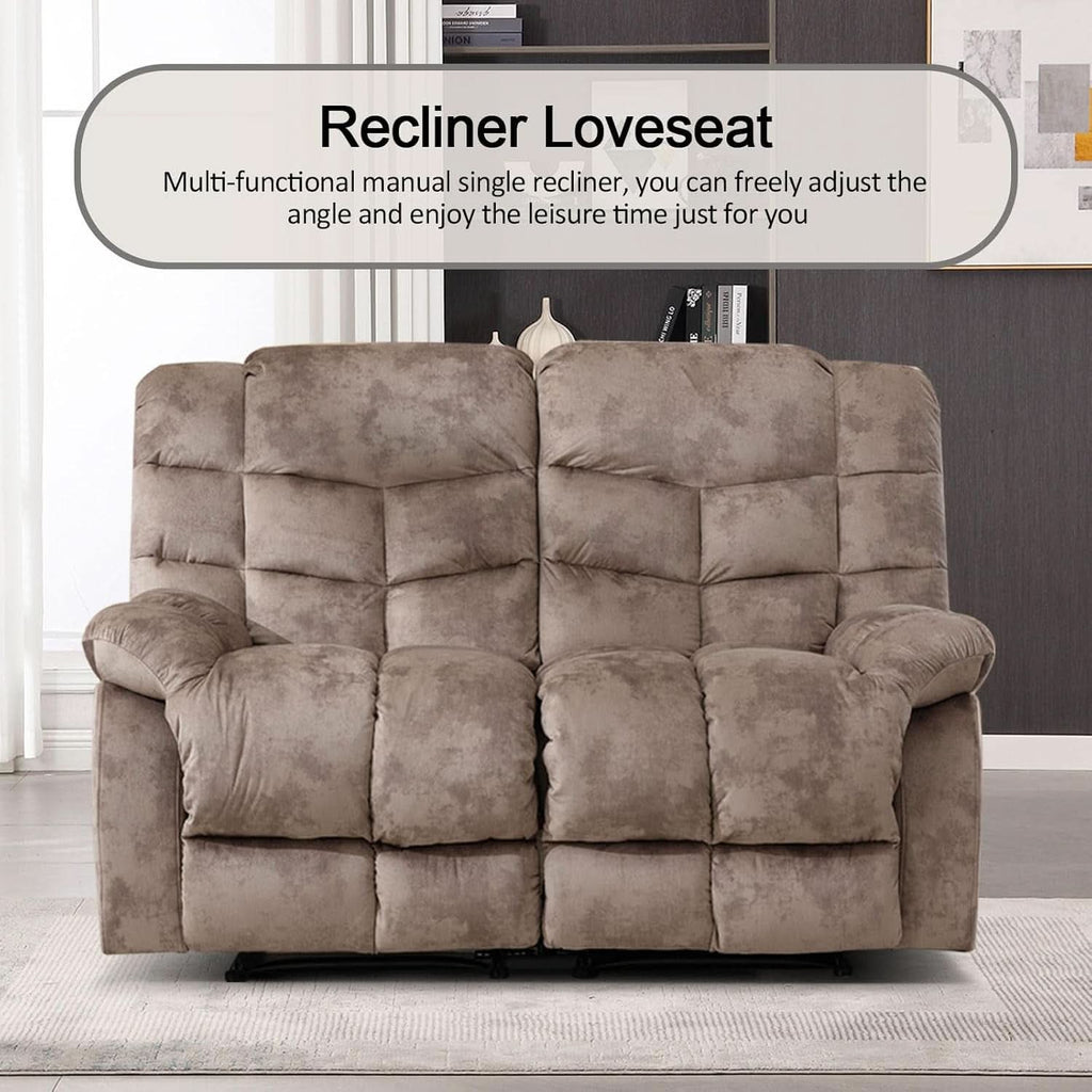 Manual Two Seat Loveseat Recliner Sofa Light Brown
