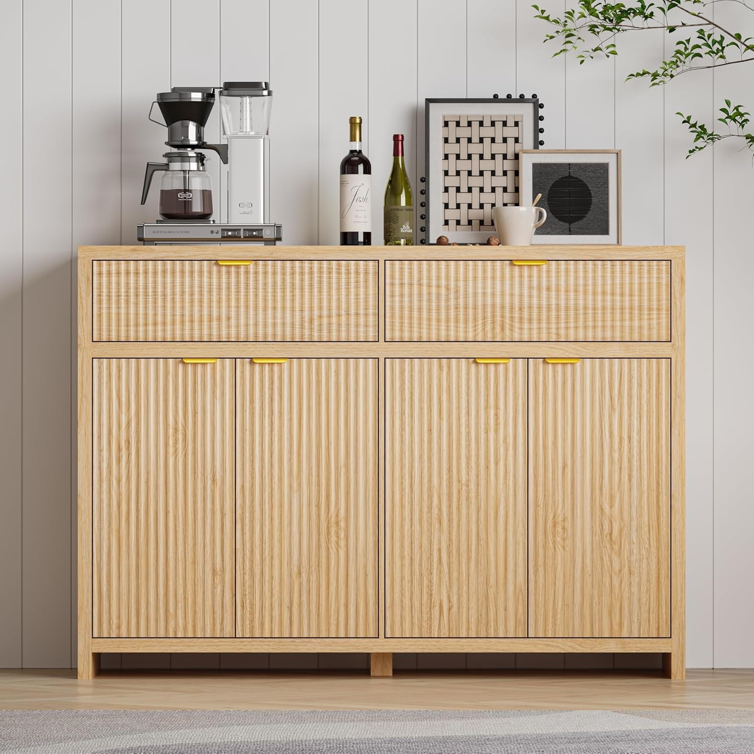 55Inch Wide Fluted Sideboard Buffet Cabinet Storage