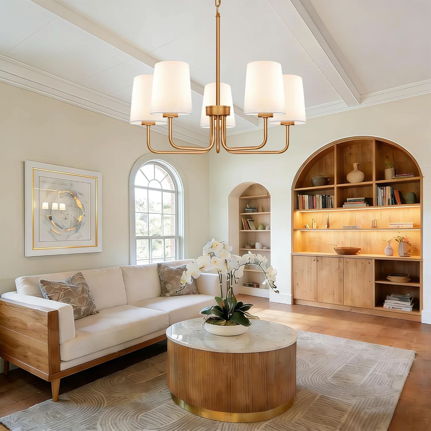 Brass Farmhouse Chandelier Five Light Adjustable Fixture