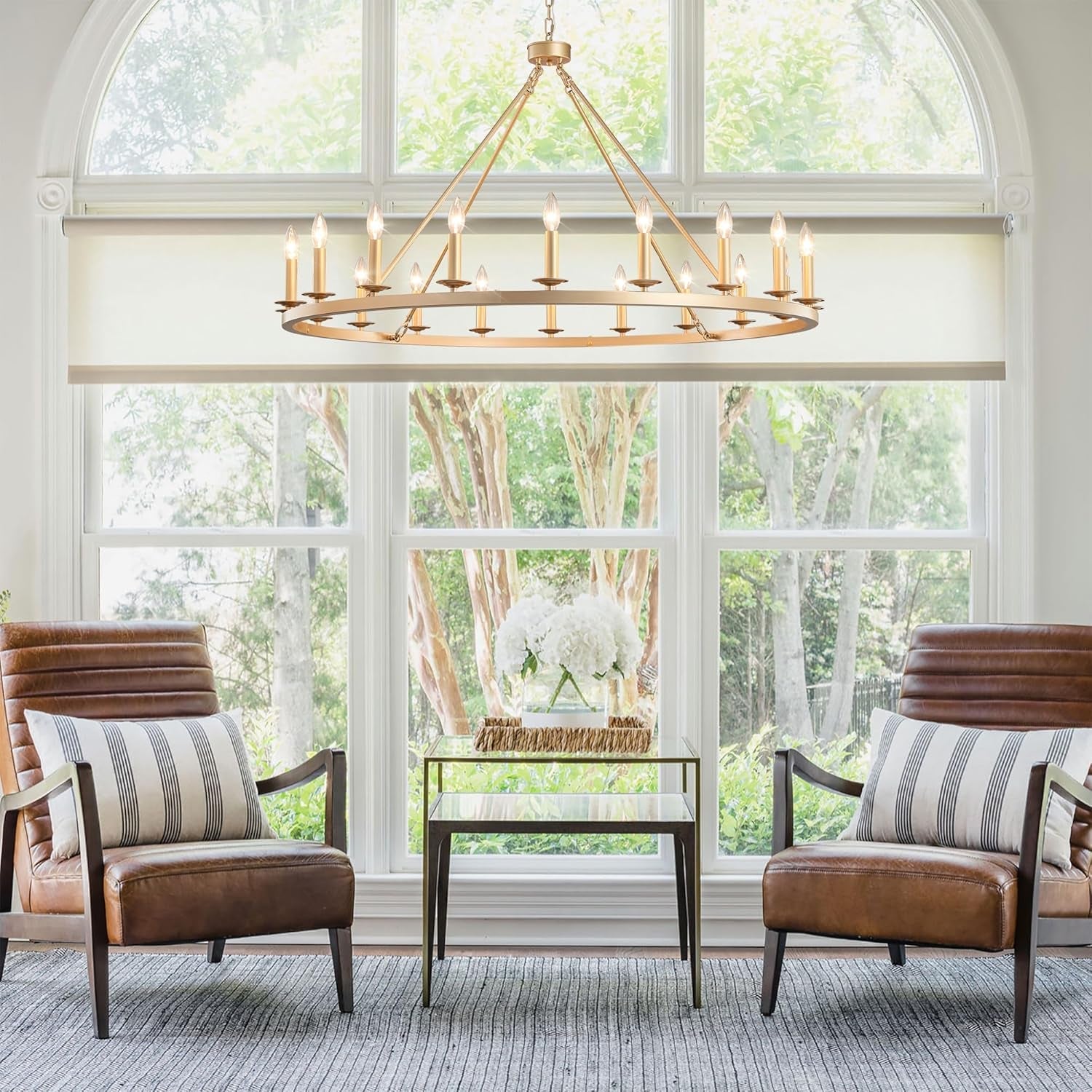 Golden 48 Inches Wagon Wheel Chandelier Industrial