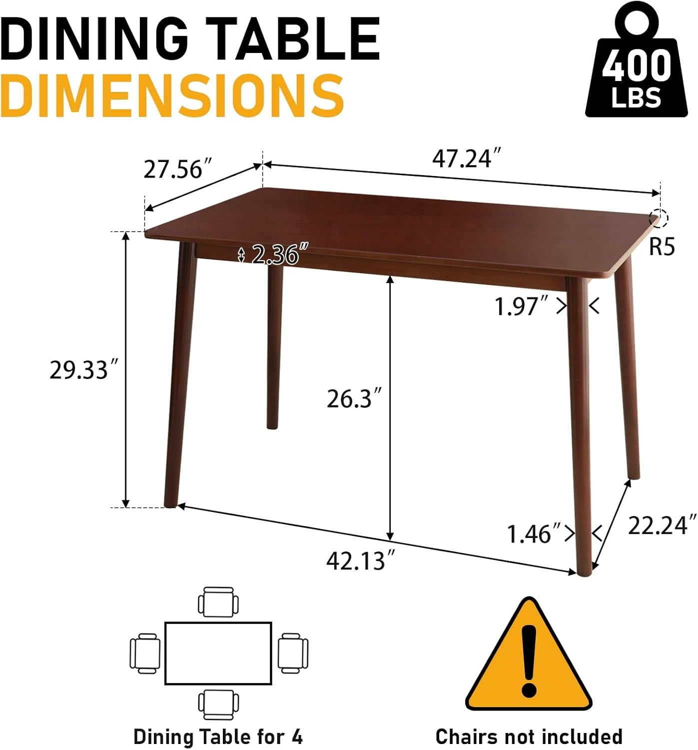 Walnut Bamboo Rectangular Modern Minimalist Dining Table