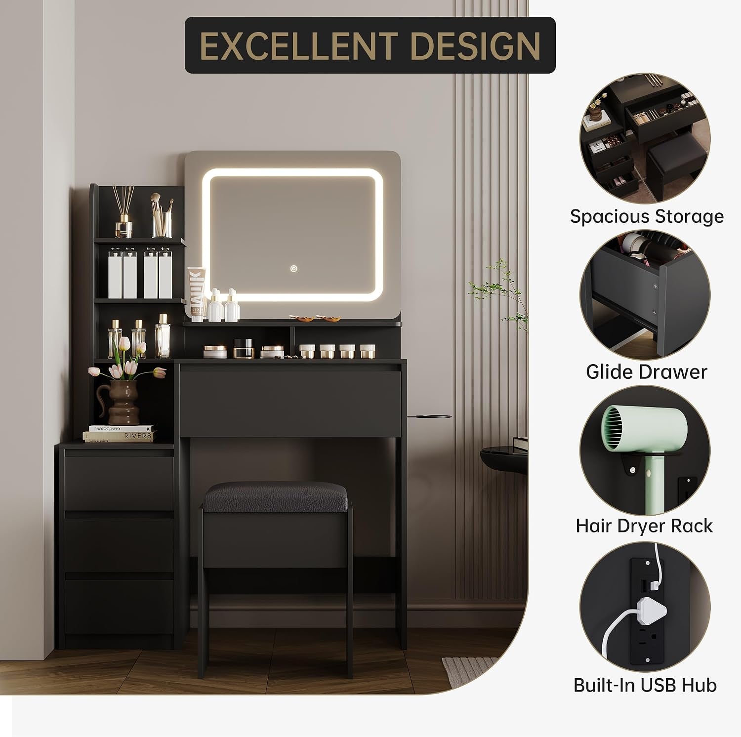 36 Inch Customizable Illuminated Vanity Desk Mirror