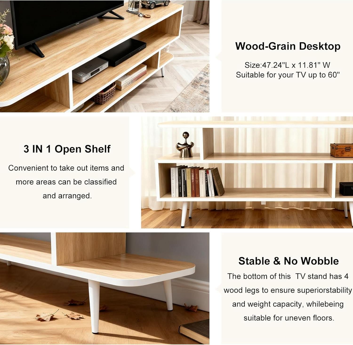 Walnut Finish 65 Inch TV Stand With Storage Cabinet Solutions