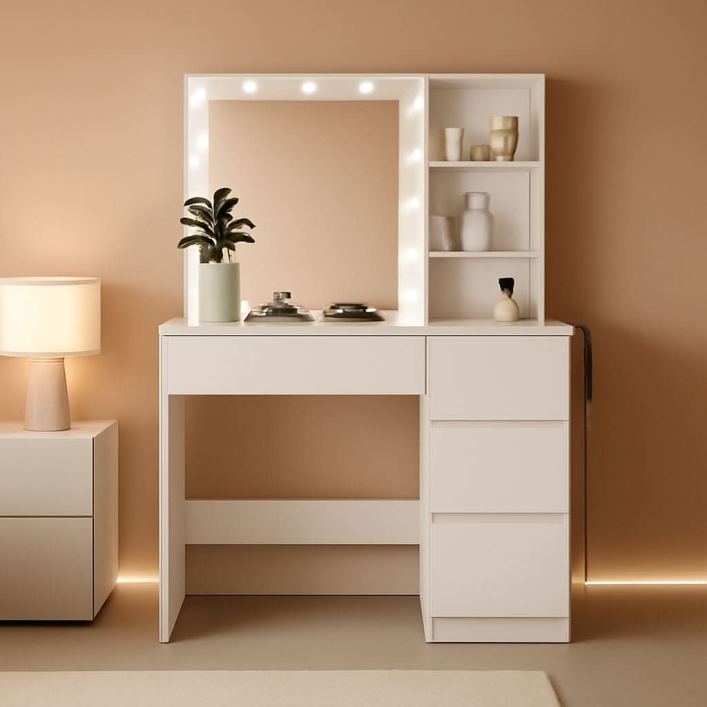 Makeup Vanity Desk 37 Inch Pearl White Performance Pro