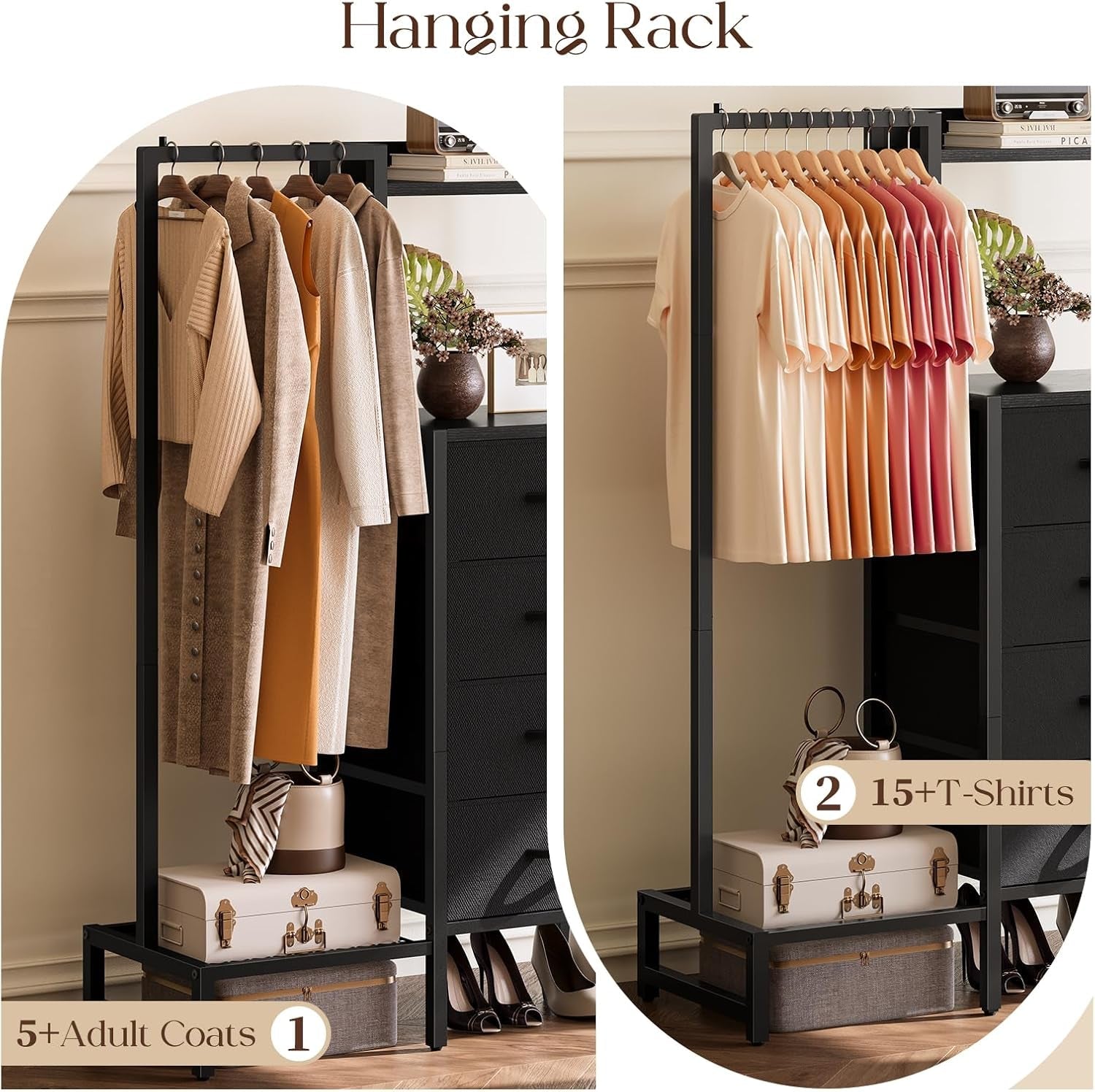 Black Dresser With Hanging Rack 44 Inch Space Saver Pro
