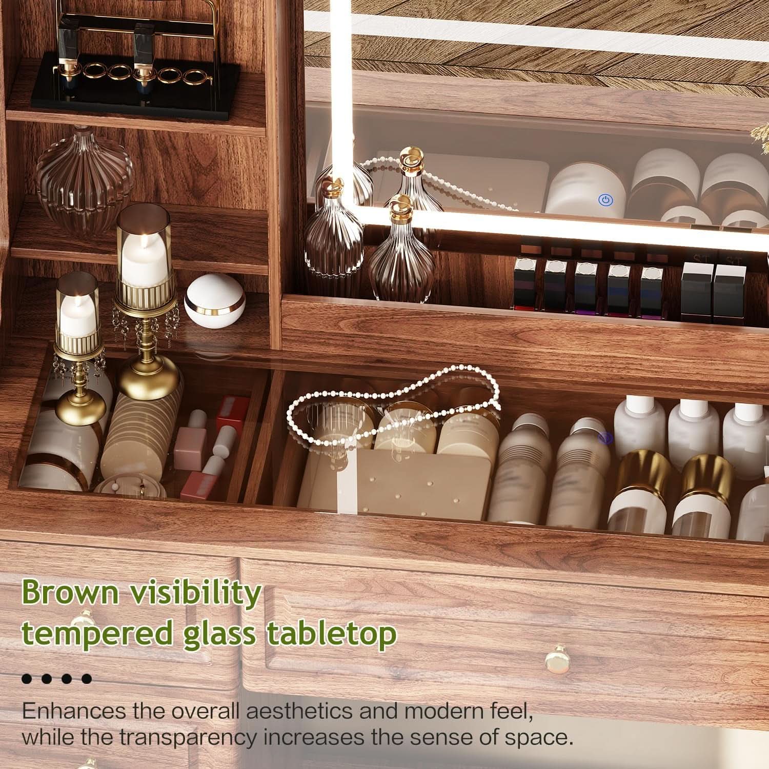 Forty Three Inch Makeup Vanity Desk Mirror Brown Finish