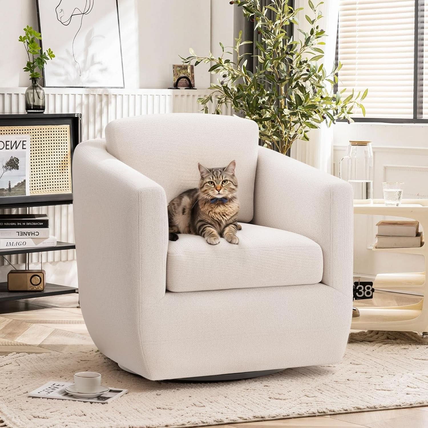 Beige 360 Degrees Swivel Armchairs Fully Assembled