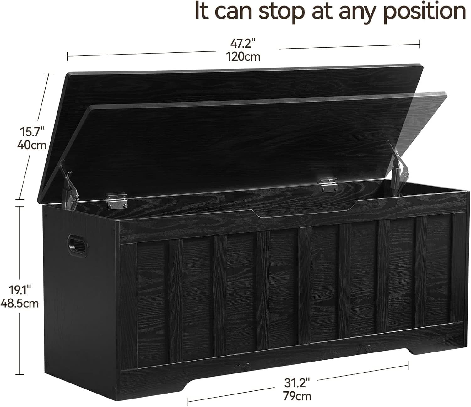 Black 47.2 Inches SolidWood Oversized Storage Bench