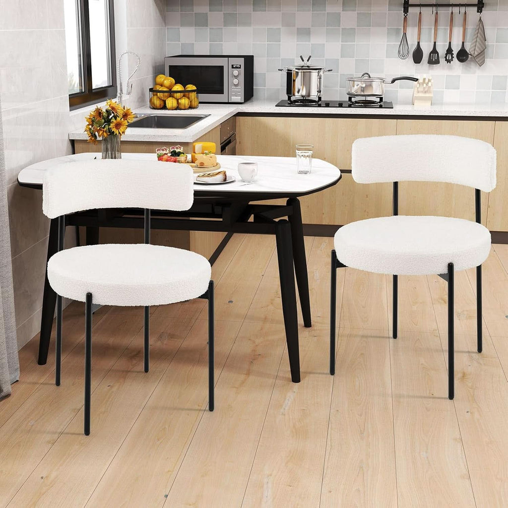 Elegant White Sherpa Upholstered Dining Chairs Set