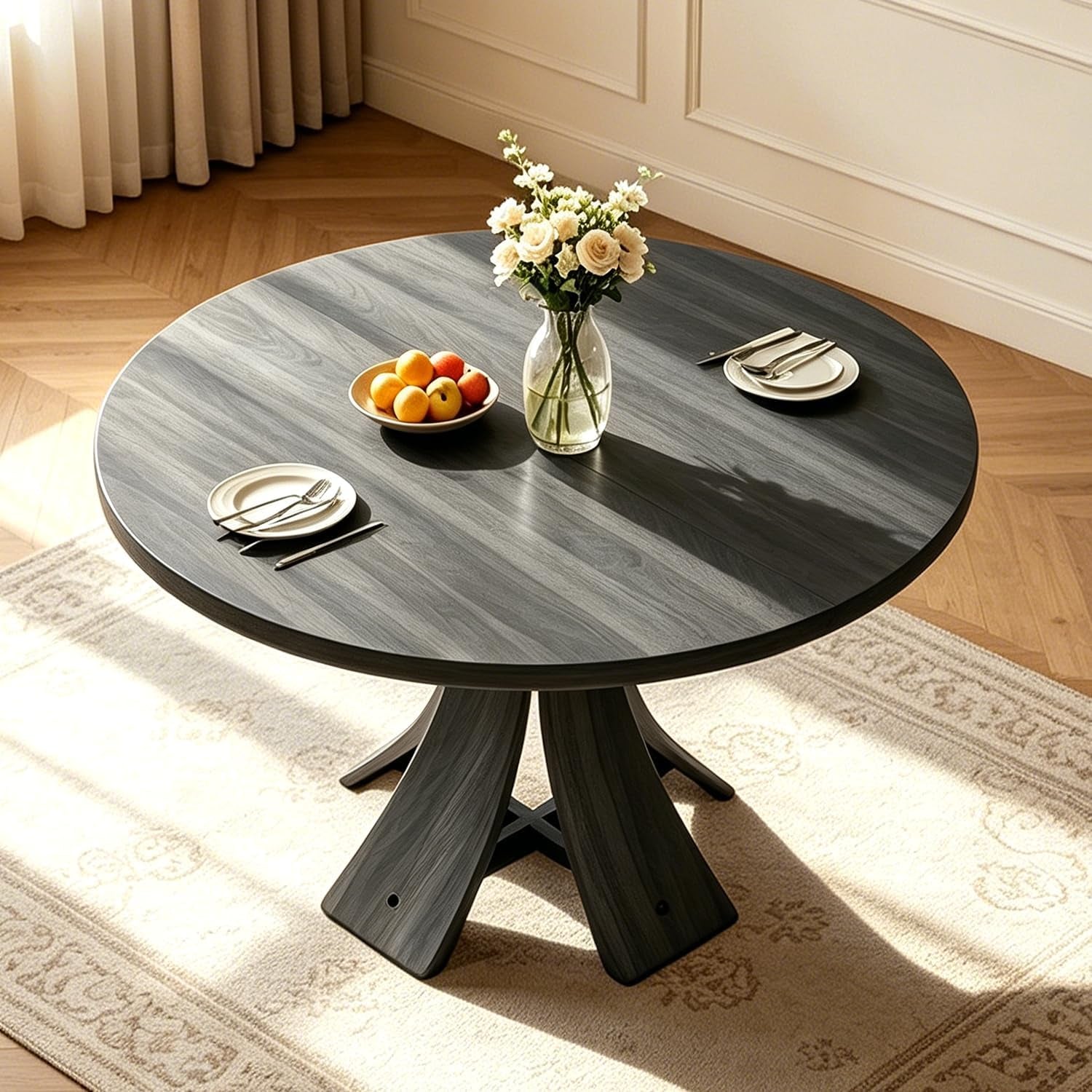43 Charcoal Circular Dining Table Hardwood Farmhouse
