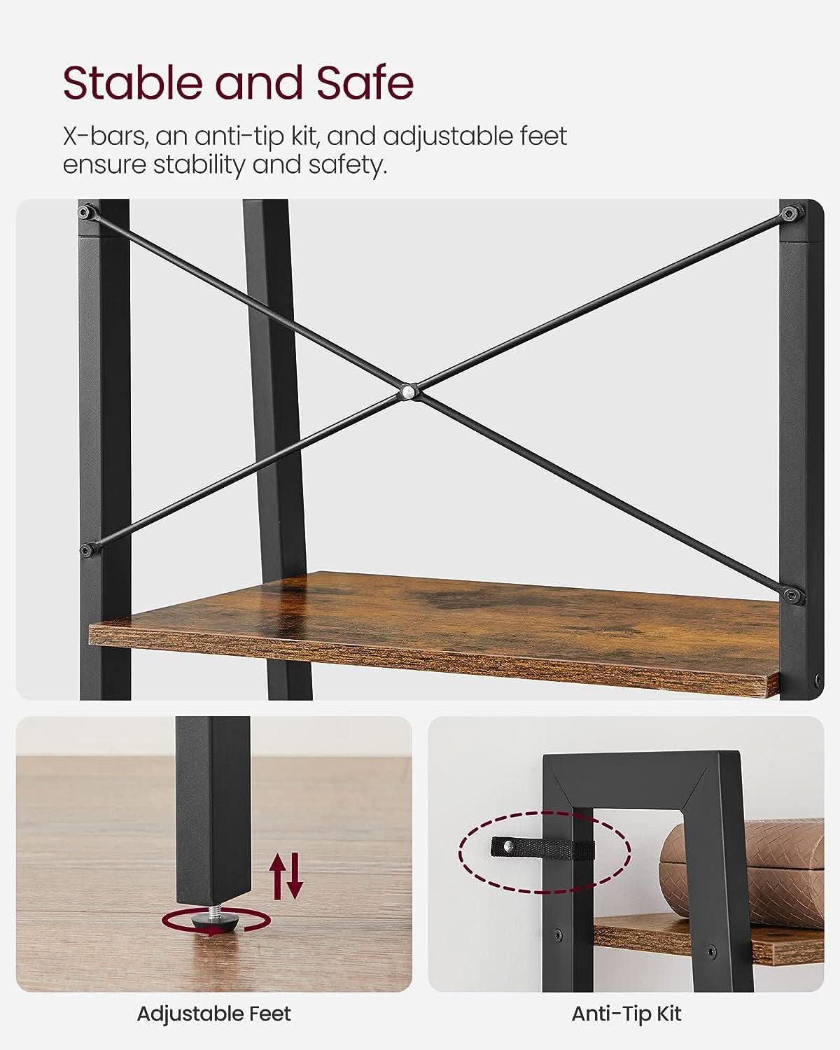 4-Tiered Industrial-Style Ladder Shelf Rustic Brown