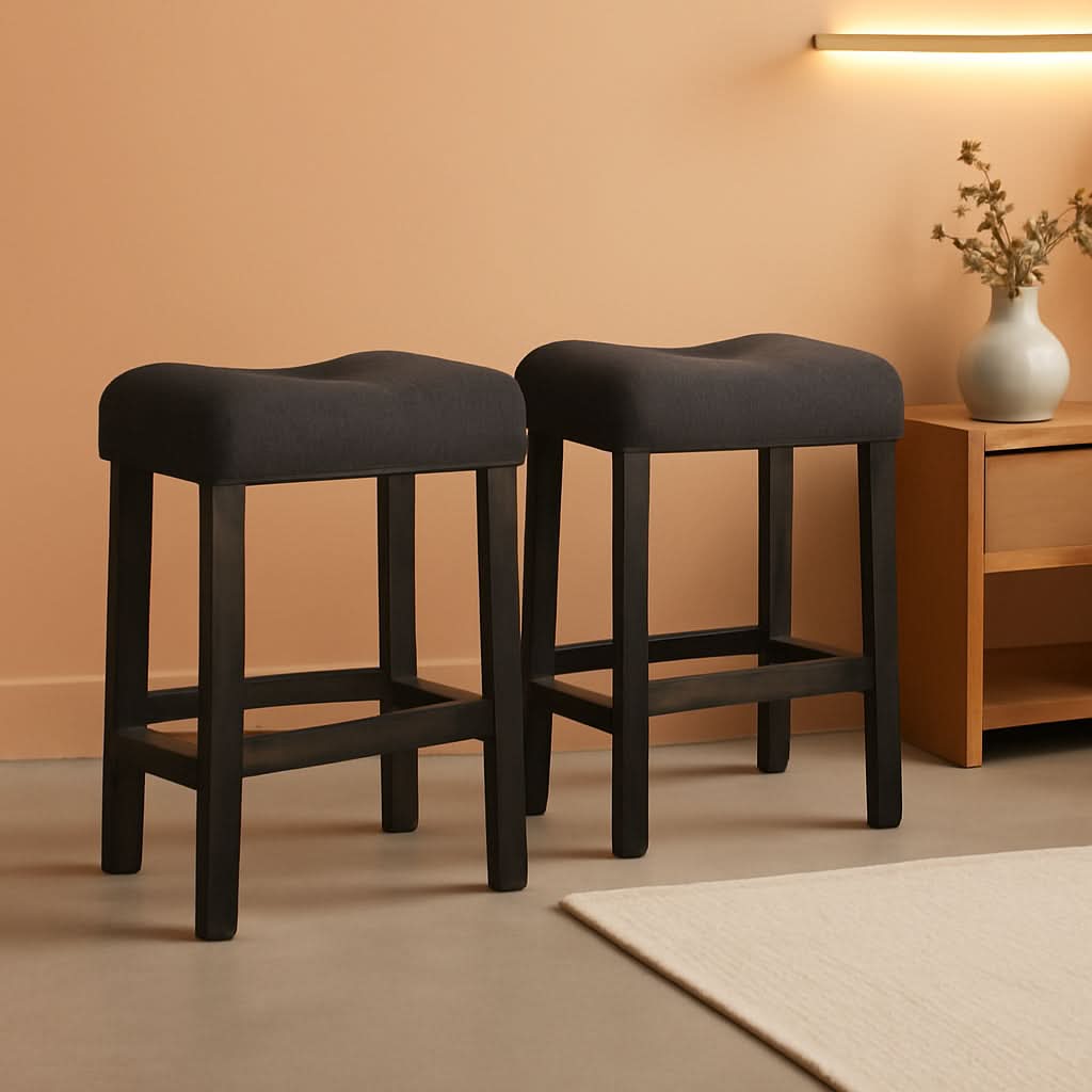 Sora Button Tufted Counter Height Saddle Stools Set of 2 Gray