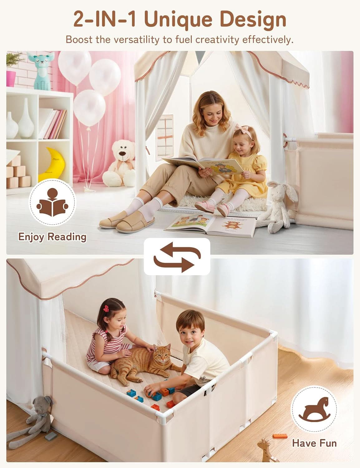 Kids Large Indoor Outdoor Play Tent Enclosure With Lights