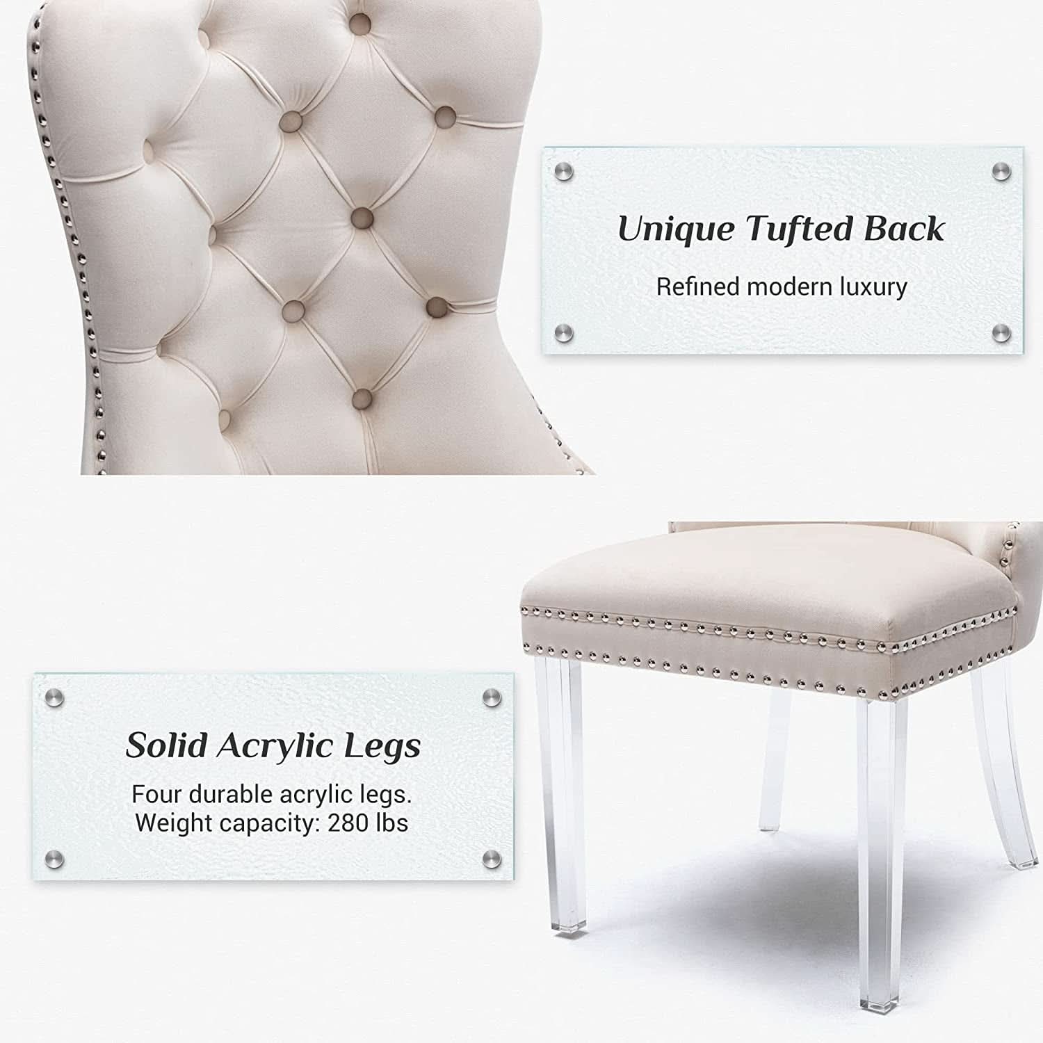 Velvet Tufted Dining Chairs Set of 4 with Acrylic Legs
