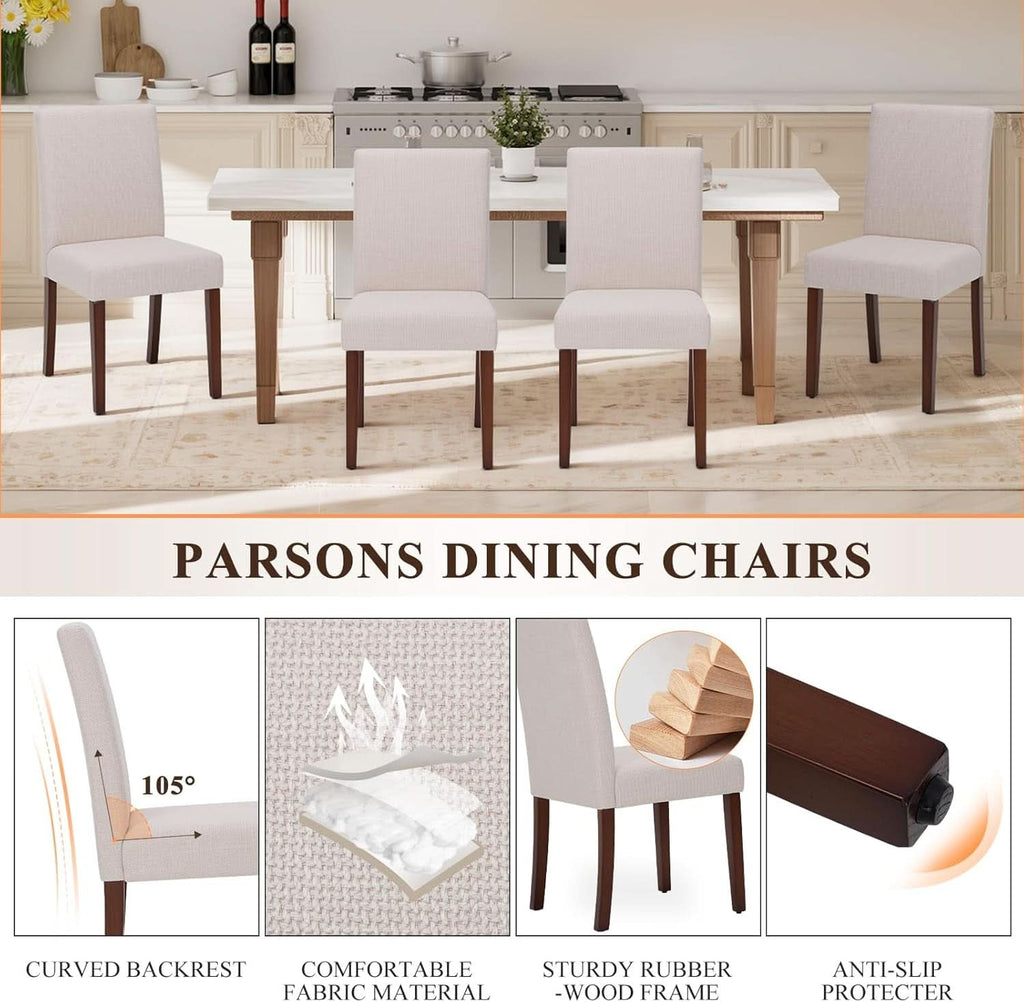 Beige Upholstered Parsons Dining Chairs Hardwood Legs