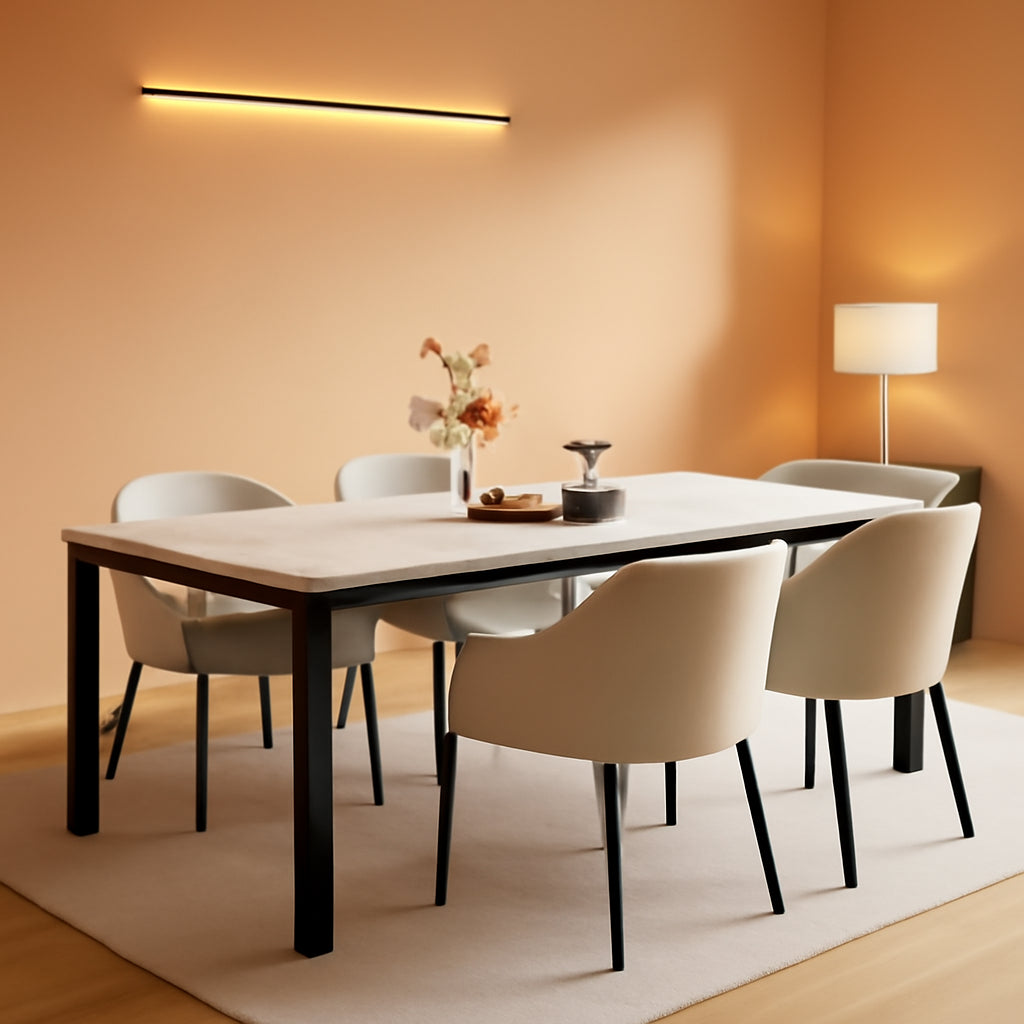 78 Inches Marble Industrial Rectangular Dining Table