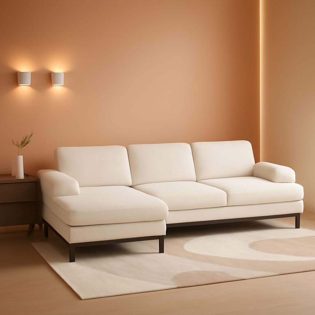 Beige 111 Inch U Shape Corduroy Sectional Sofa With Chaises