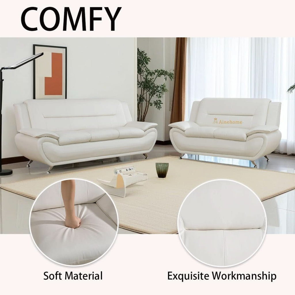 Creamy White 5 Seat Faux Leather Sectional Sofa Set