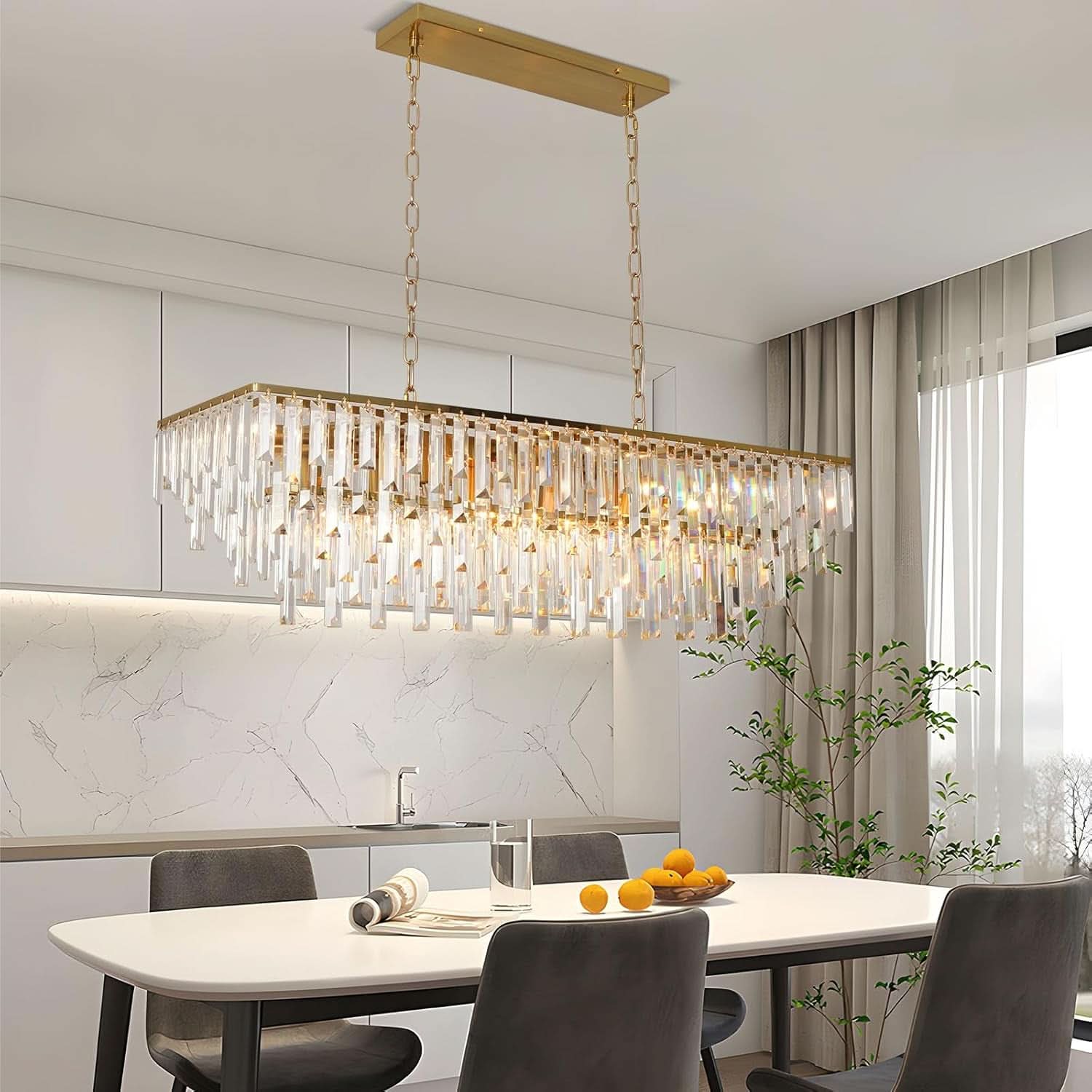 39 Inch Gold Crystal Prisms Chandelier Pendant Light