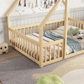 Full Size House-Shaped Natural Wooden Kids Floor Bed