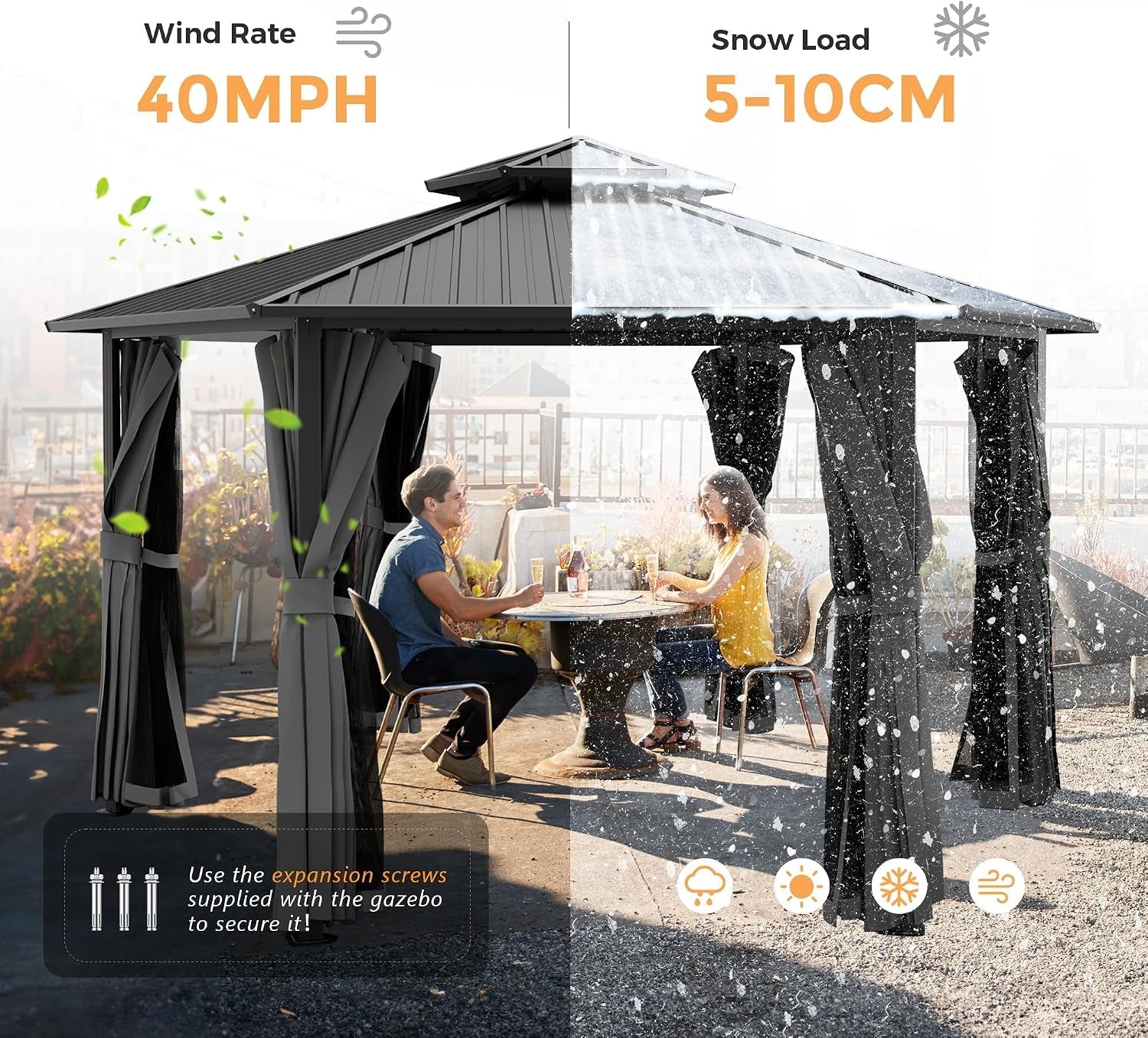 13x15 Ft Gray Hardtop Aluminum Gazebo OutdoorPatio